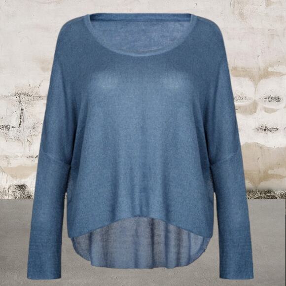 Karma for a Cure NWT Demin Blue Solid Knit Sweater -Size Small - Picture 1 of 6